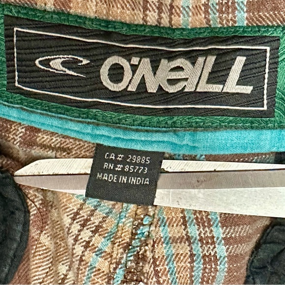 O’Neill Mens Brown and Blue Plaid Cotton Trucker Shorts Sz 38 Skater Summer Surf - Picture 10 of 10